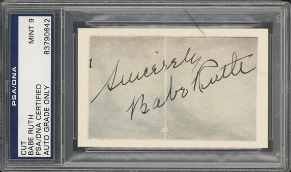 Babe Ruth Signed & "Sincerely" Inscribed Cut (PSA/DNA MINT 9)